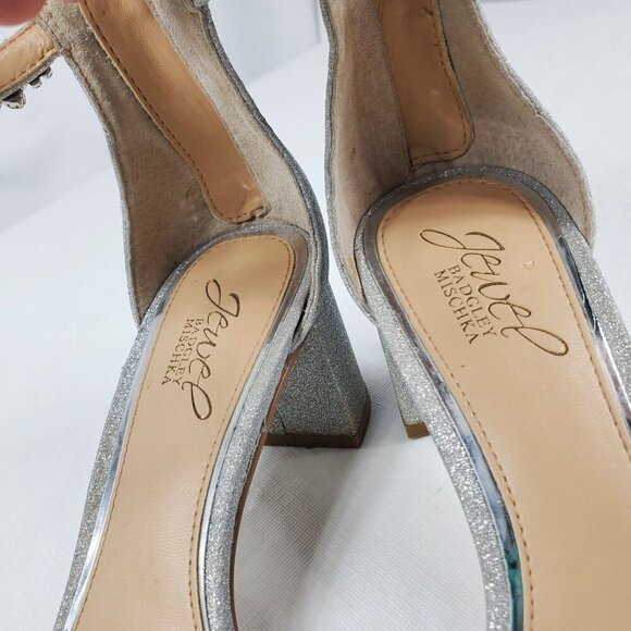 Badgley Mischka Women's Silver Ankle Strap Heels Catalina Open Toe Size 7.5 - Picture 9 of 12